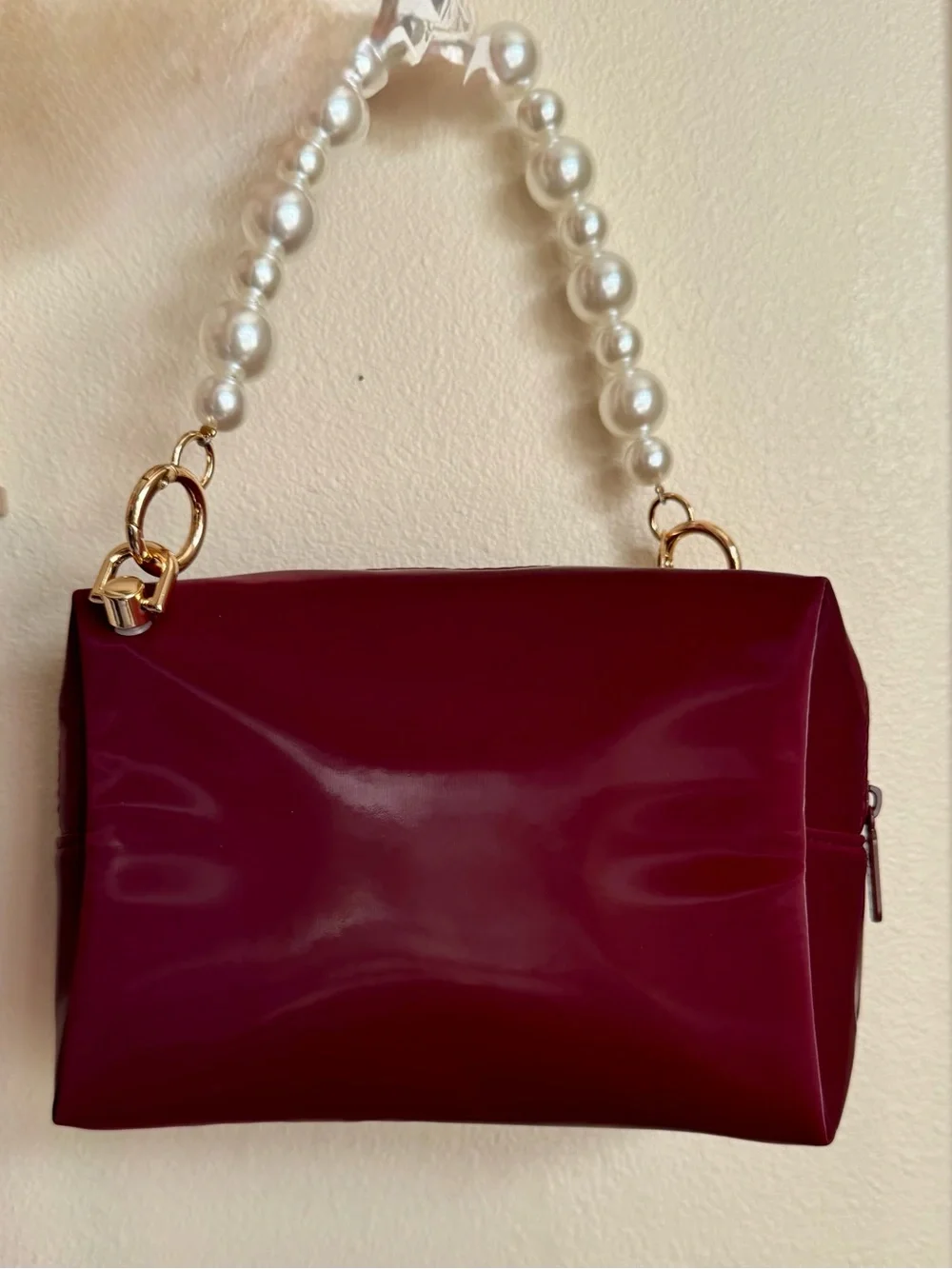 Gucci Burgundy Pearl-Handle Cosmetic Case with Bee Accent